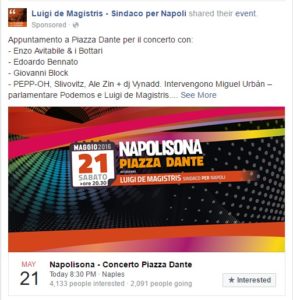 Sponsorizzazione pagina Luigi de Magistris sindaco per napoli