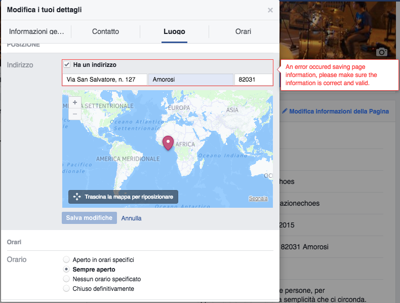 Facebook Errore Mappa