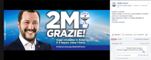 La copertina di Salvini con cui celebra i 2 milioni di Like